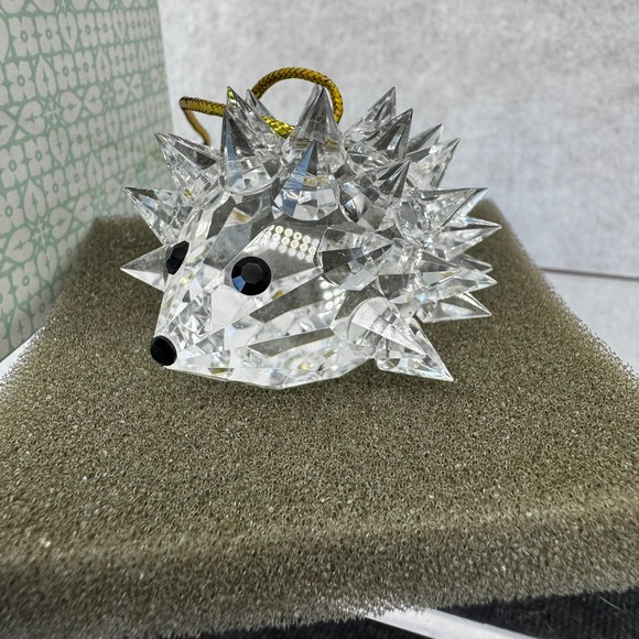 Timeless Treasures Other - Vtg Cut Crystal Hedgehog Ornament Christmas Holiday Figurine Gold Cord Box